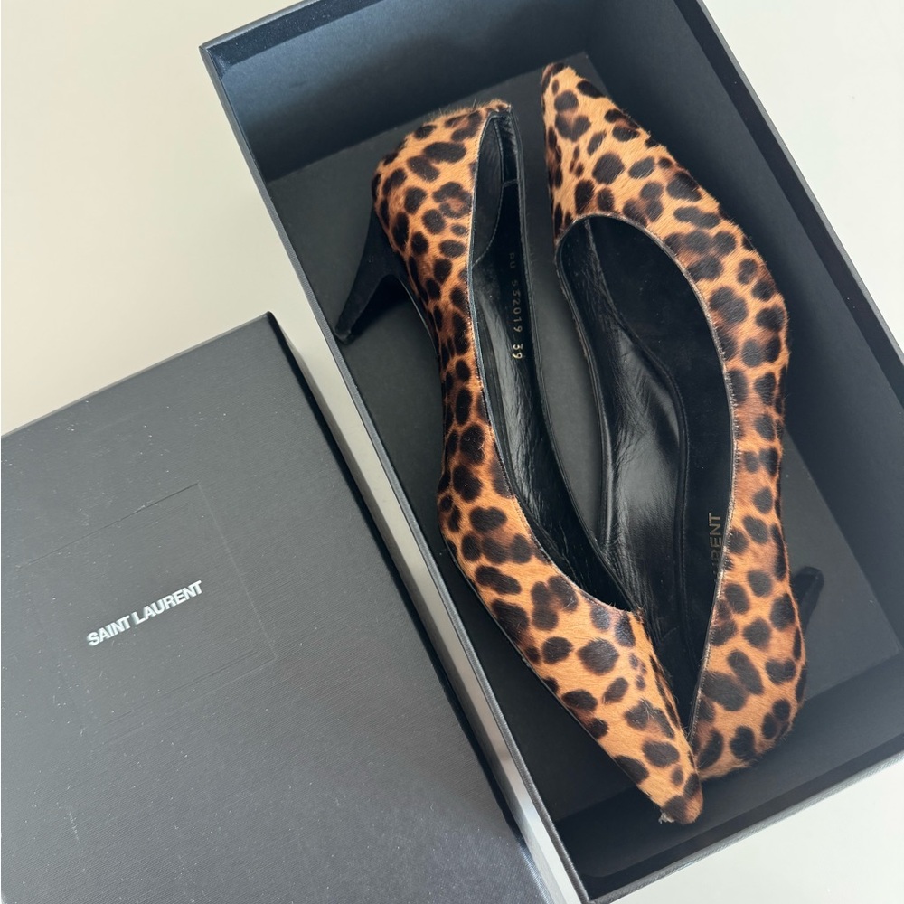 Saint Laurent Brown and Black Leopard Print Heels - Picture 9 of 14